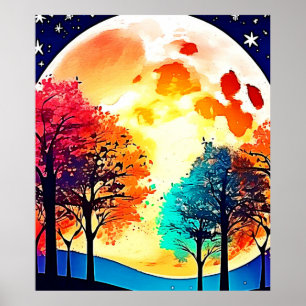 Poster Moonlit Forest Fantasy Art
