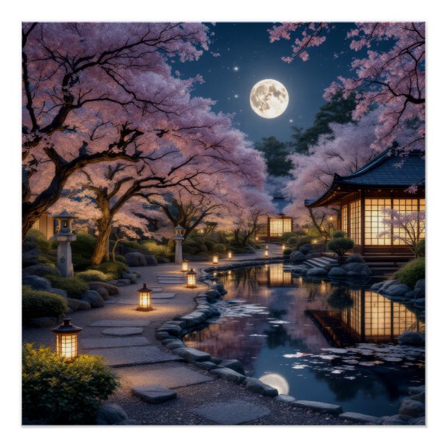 Póster Moonlit Garden: Cherry Blossom Dreams (Frente)
