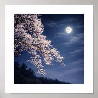 Poster Moonlit Sakura – Cherry Blossoms Under a Full Moon