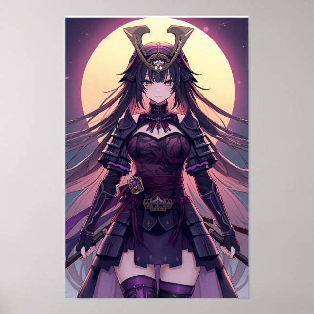 Poster Moonlit Samurai Shadow — Elegant Anime Warrior Gir (Frente)