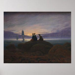Poster Moonrise pelo mar (por Caspar David Friedrich)