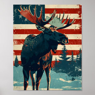 Poster Moose American Flag Vintage