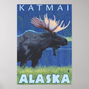 Póster Moose at Night - Katmai, Alaska
