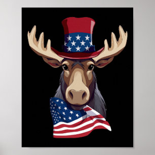 Poster Moose com Patriótica Independência Americana de Ba
