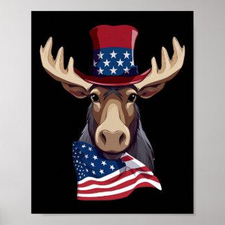 Poster Moose com Patriótica Independência Americana de Ba