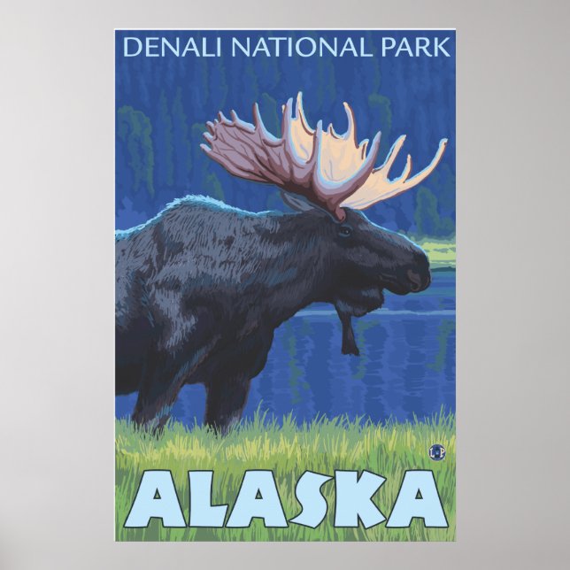 Póster Moose da Noite - Parque Denali Nat'l, Alaska (Frente)
