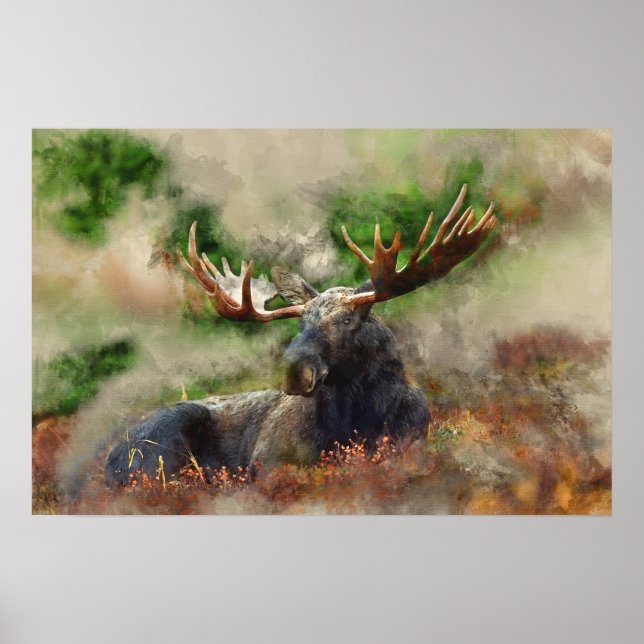 Poster Moose de Mídia de Combinação de Aquarela (Frente)