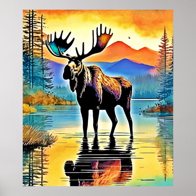 Poster Moose Lake Sunset Majestade (Frente)