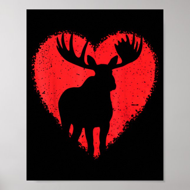 Poster Moose Lover Valentines Day Cute Red Heart Wild Ani (Frente)