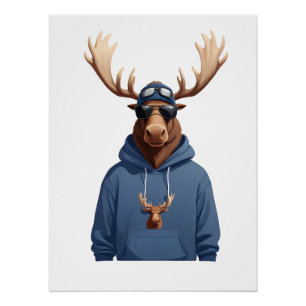 Póster Moose Vestindo Hoodie Funny Legal Caráter Animal