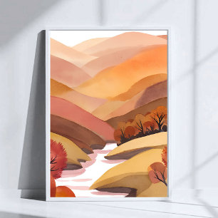 Poster Morada de Outono   Paisagem em Aquarela de Folhage