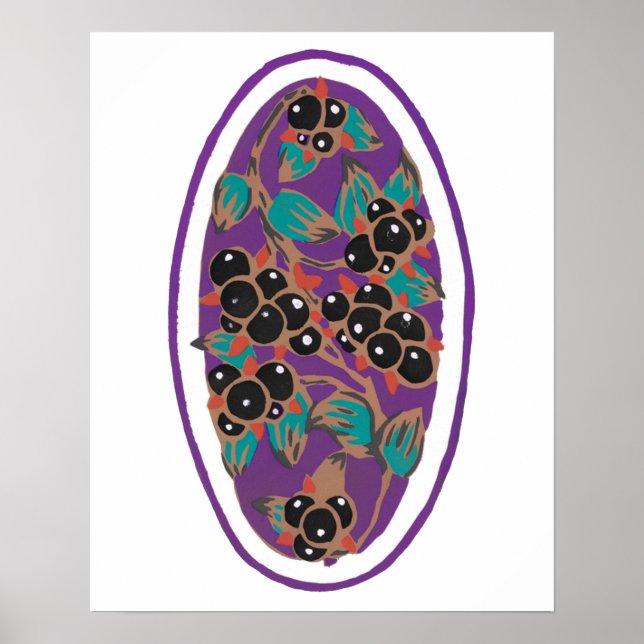 Poster Morango Botânico, Art Deco, Clipe floral Pequeno (Frente)