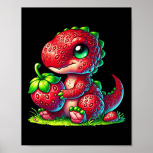 Poster Morango Cinto Fruta de Verão Dinossauro T Rex