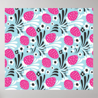 Poster Morango Floral: Berry Rosa Sem Costura.