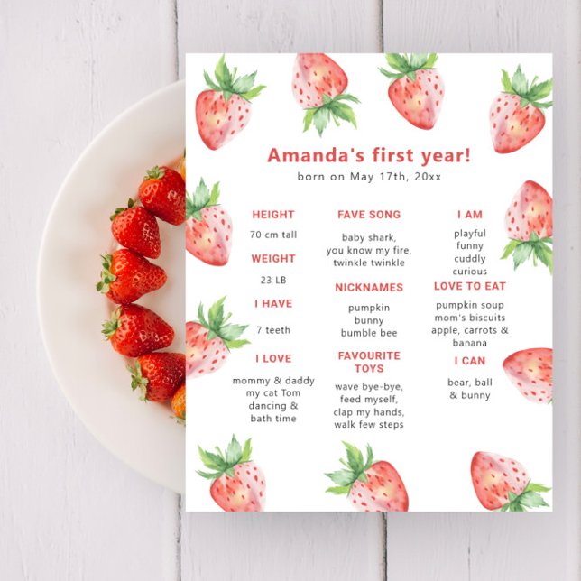 Poster Morango Primeiro Aniversário Milestone Aniversário (Criador carregado)