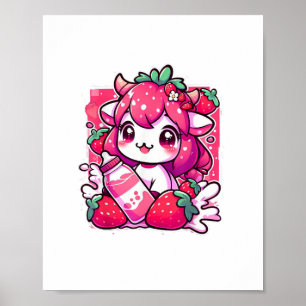 Poster Morango Vaca Kawaii Anime Morango Leite _2_1