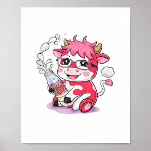 Poster Morango Vaca Kawaii Anime Morango Leite _5