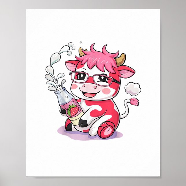 Poster Morango Vaca Kawaii Anime Morango Leite _5 (Frente)