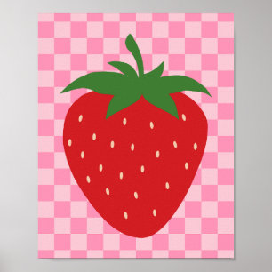 Poster Morango Verificado, Cor-De-Fruta Rosa E Vermelho