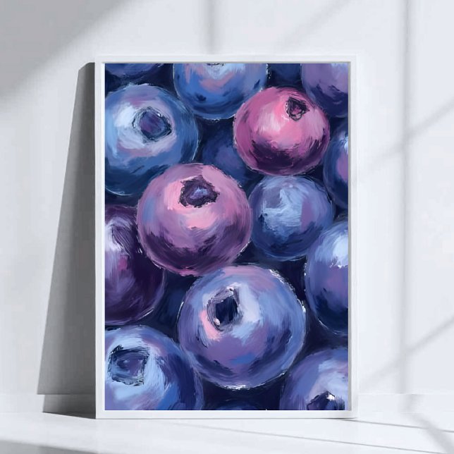 Poster Morangos Azuis Lindos | Pintura de Frutas (Criador carregado)