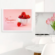 Morangos em Foto Rosa Personalizada Família Cozinh
