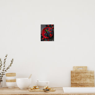 Poster Morangos Frescos em Tigela Vermelha Decoração de P