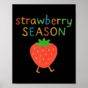 Poster Morangos Lindos Caminhando Verão Fruta Diversão