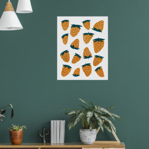 Poster Morangos orgânicos de Verão - laranja e verde