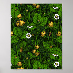 Poster Morangos selvagens, amarelos e verdes