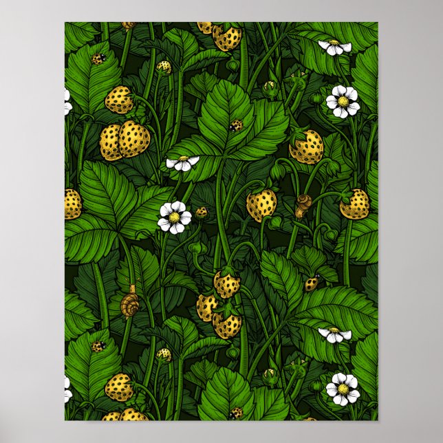 Poster Morangos selvagens, amarelos e verdes (Frente)