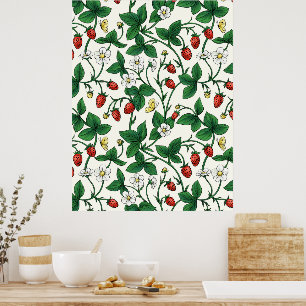 Poster Morangos silvestres vermelho/amarelo/verde/branco