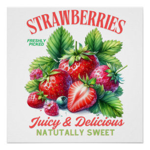 Póster Morangos Suculentos & Deliciosos Arte de Frutas Vi