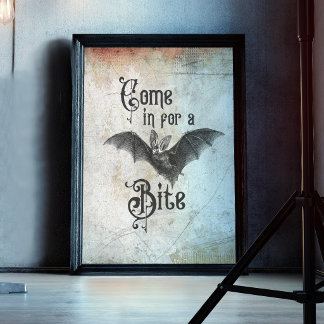 Poster Morcego de Vampiro Divertido de Halloween Venha pa
