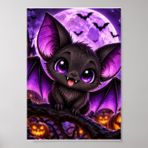 Morcego Roxo Gótico Fofo de Halloween Lua