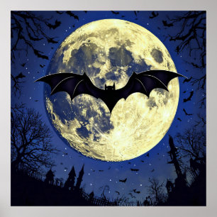 Poster Morcego Voando Sobre o Céu Iluminado pela Lua