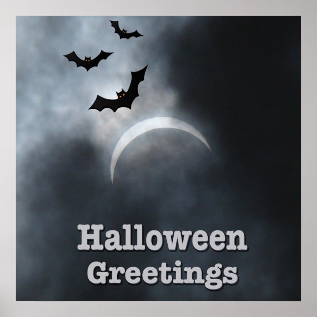 Póster Morcegos Assustadores de Halloween no Eclipse (Frente)