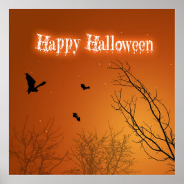 Poster Morcegos e Árvores de Halloween - Cartaz