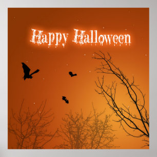 Poster Morcegos e Árvores de Halloween - Cartaz