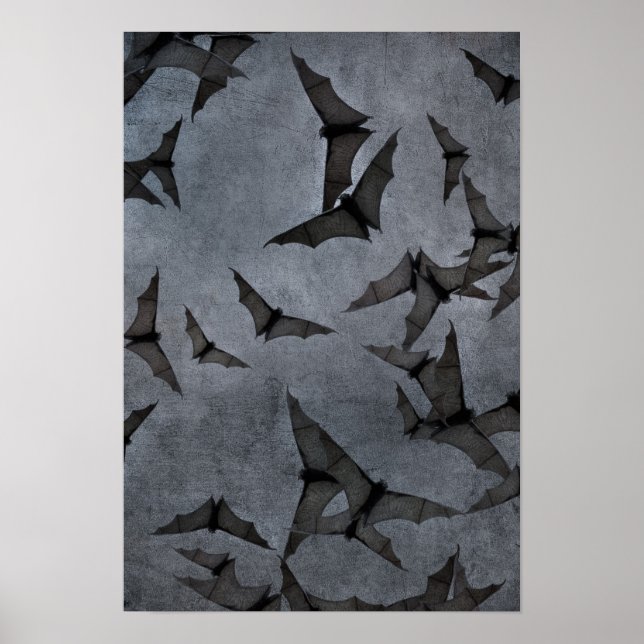 Poster Morcegos No Céu Negro Nublado (Frente)