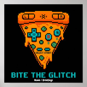 Poster Morde a Falha Retro 8-Bit Pixel Pizza Gamer