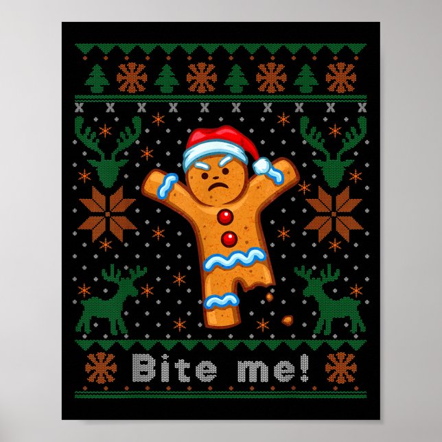Poster Morde-me Homem de Biscoito - Suéter de Natal Feio  (Frente)