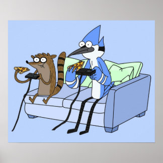 Poster Mordecai e Rigby Pizza e Videos games
