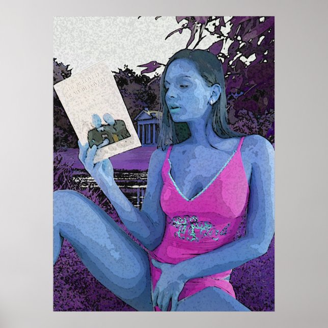 Poster Morena azul lendo um bom livro (Frente)