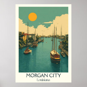 Poster Morgan City Louisiana Vintage Harbor Sunset Art