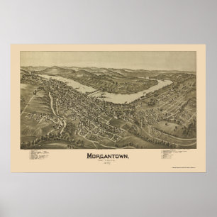 Poster Morgantown, mapa panorâmico de WV - 1897