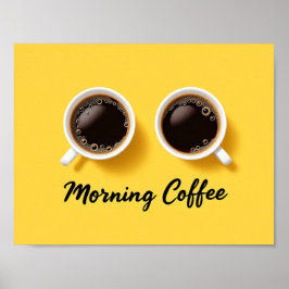 Poster Morning Coffee Cups Top View Yellow Minimalist