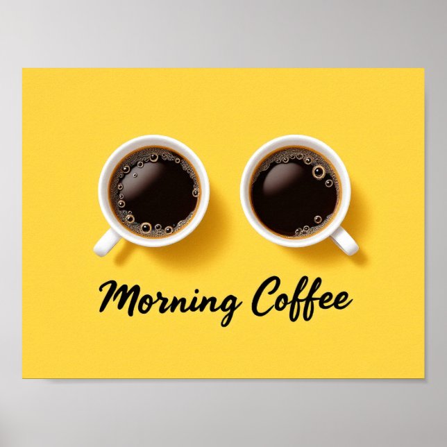 Poster Morning Coffee Cups Top View Yellow Minimalist (Frente)