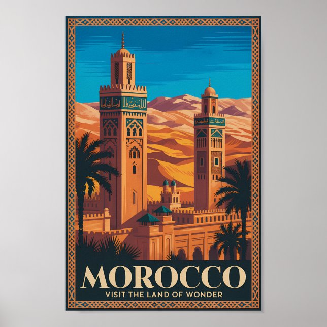 Poster  Morocco Desert Illustration Travel Art Vintage (Frente)