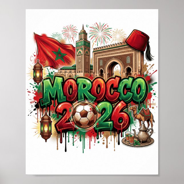 Poster Morocco Vintage Flag Moroccan African (Frente)