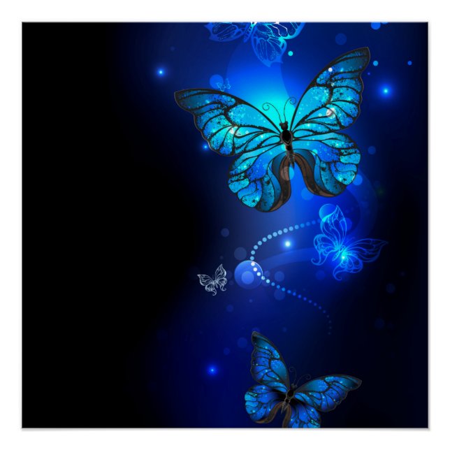 Póster Morpho Butterfly in the Dark Background (Frente)